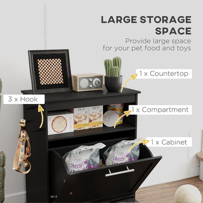 Cat Dog Feeding Station, Dog Food Storage Cabinet, Pet Feeder Container with Raised Bowls and Hanger for Feeding & Watering Supplies, Black