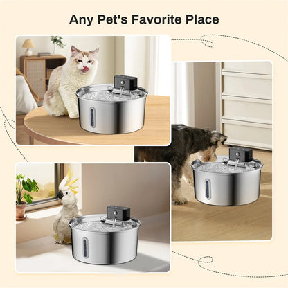 3L 5V Rechargeable Automatic Stainless Steel Dogs Water Fountain 4000mAh