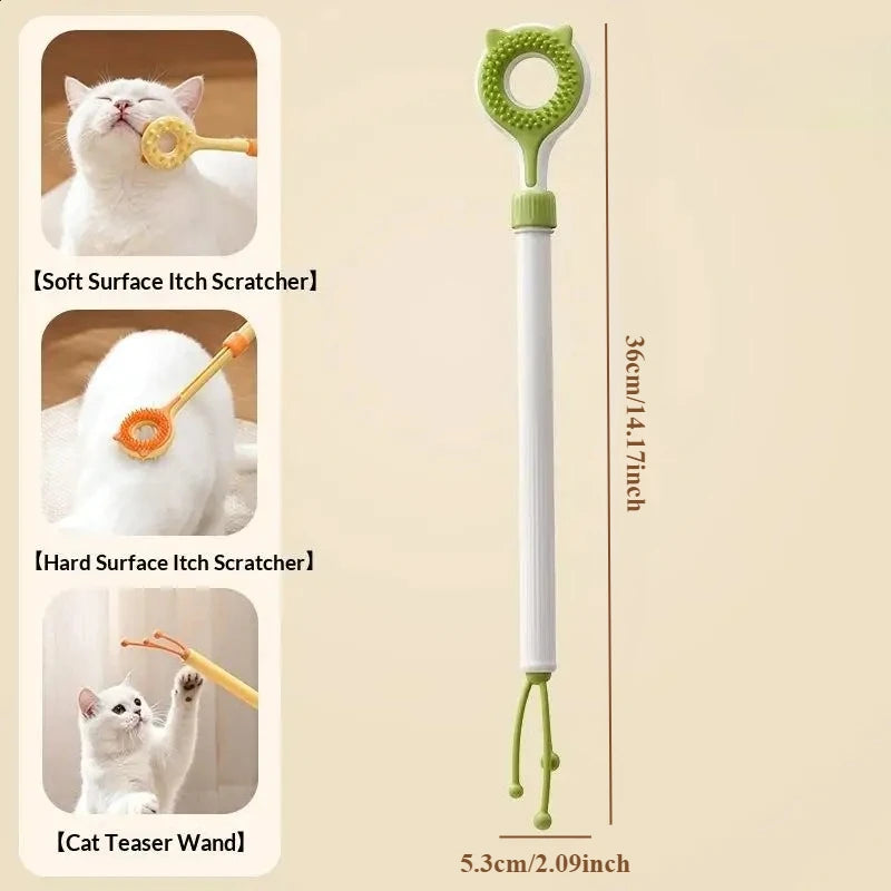 2 in 1 Retractable Cat Tickler Double Sided Massager Cat Teaser Wand Interactive Cat Toy for Kitten Grooming Relieve Itching