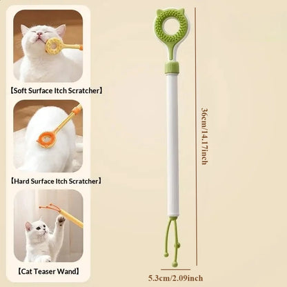 2 in 1 Retractable Cat Tickler Double Sided Massager Cat Teaser Wand Interactive Cat Toy for Kitten Grooming Relieve Itching