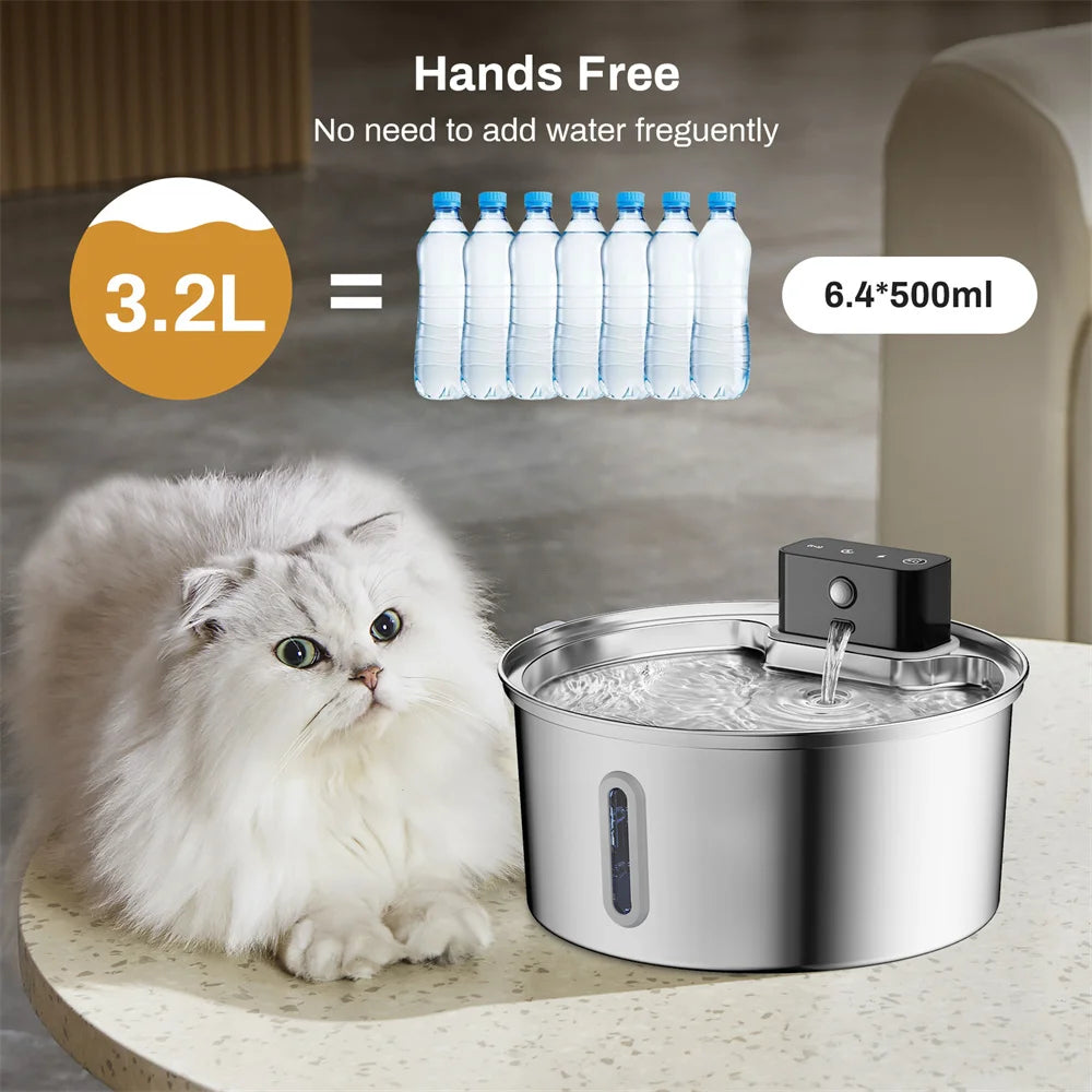 3L 5V Rechargeable Automatic Stainless Steel Dogs Water Fountain 4000mAh
