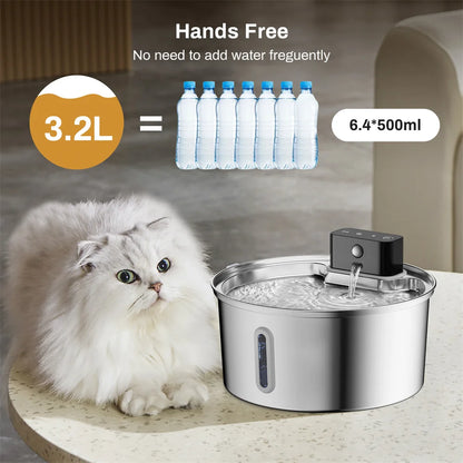 3L 5V Rechargeable Automatic Stainless Steel Dogs Water Fountain 4000mAh