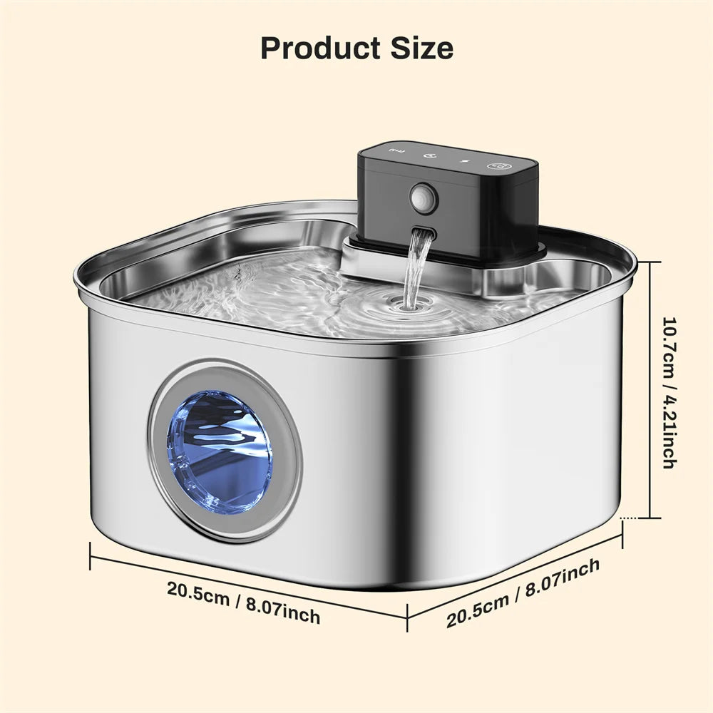 3L 5V Rechargeable Automatic Stainless Steel Dogs Water Fountain 4000mAh
