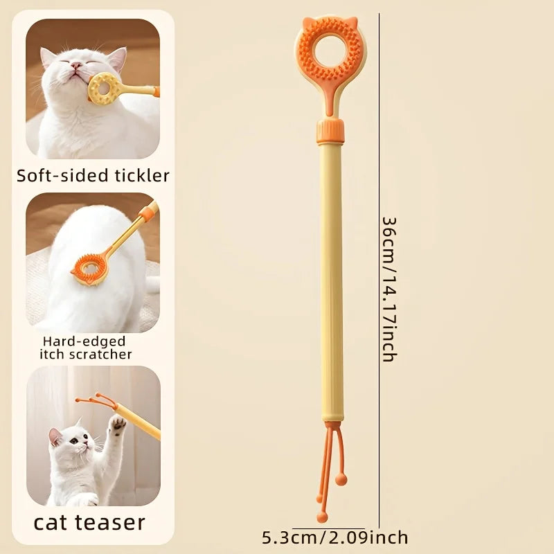 2 in 1 Retractable Cat Tickler Double Sided Massager Cat Teaser Wand Interactive Cat Toy for Kitten Grooming Relieve Itching