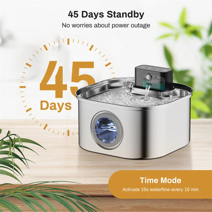 3L 5V Rechargeable Automatic Stainless Steel Dogs Water Fountain 4000mAh