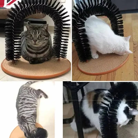 Interactive Cat Grooming Arch with Massage Brush & Scratching Pad