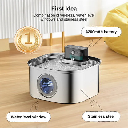 3L 5V Rechargeable Automatic Stainless Steel Dogs Water Fountain 4000mAh