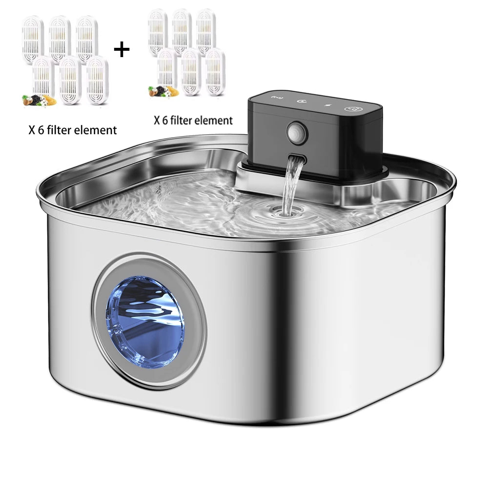 3L 5V Rechargeable Automatic Stainless Steel Dogs Water Fountain 4000mAh