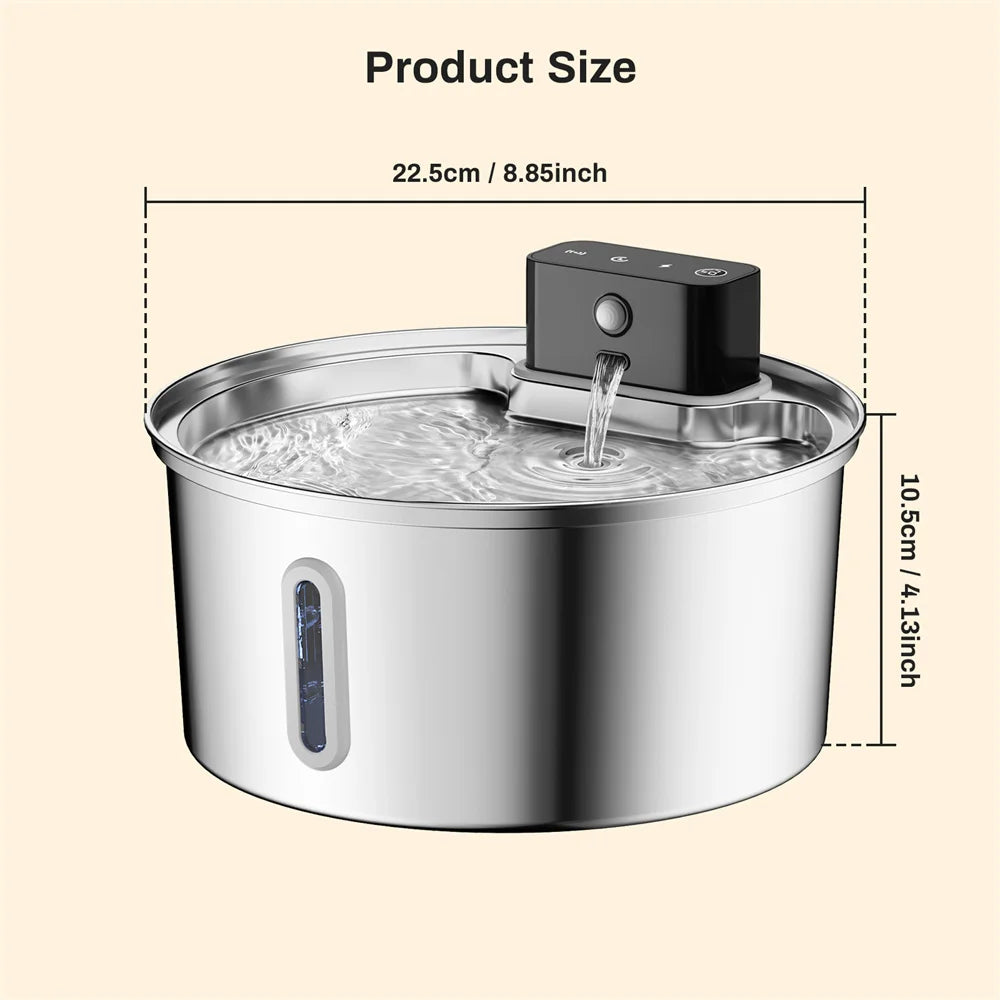 3L 5V Rechargeable Automatic Stainless Steel Dogs Water Fountain 4000mAh