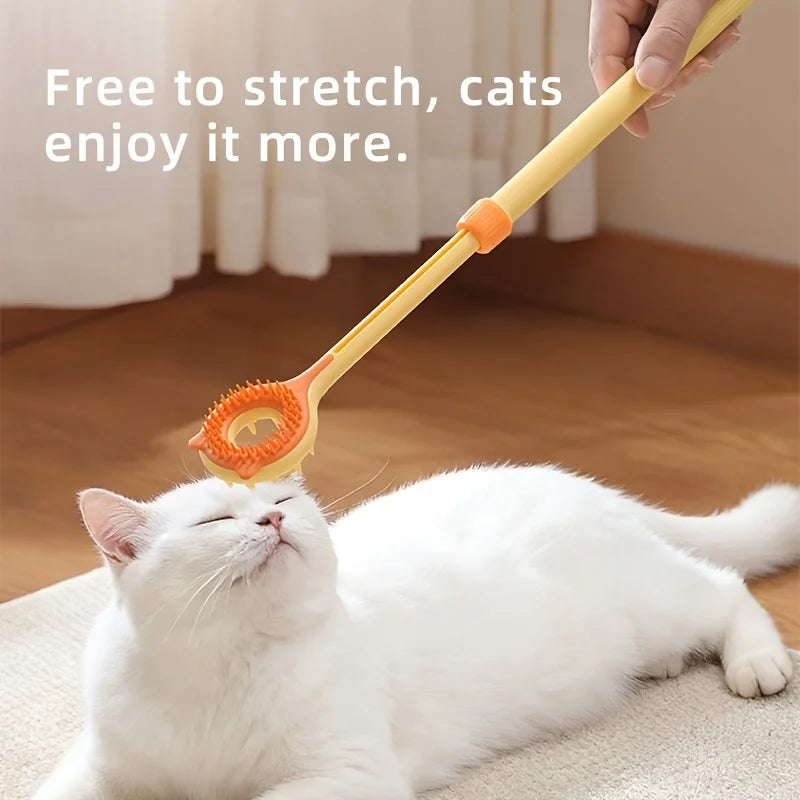 2 in 1 Retractable Cat Tickler Double Sided Massager Cat Teaser Wand Interactive Cat Toy for Kitten Grooming Relieve Itching