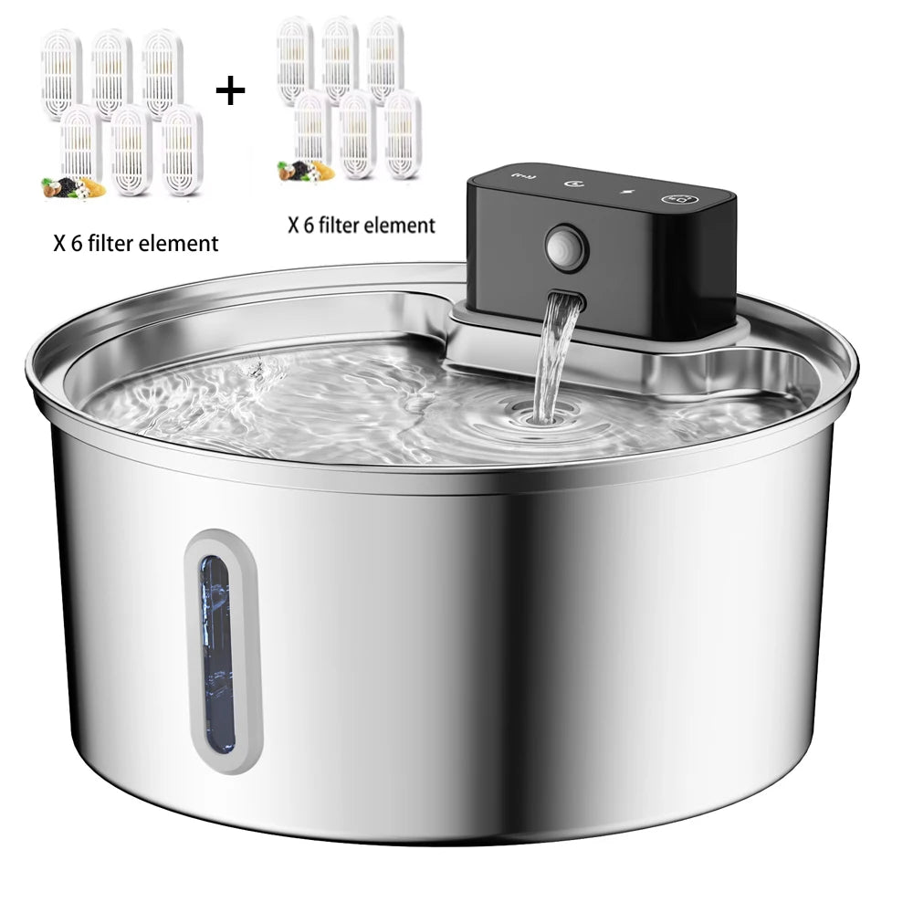 3L 5V Rechargeable Automatic Stainless Steel Dogs Water Fountain 4000mAh